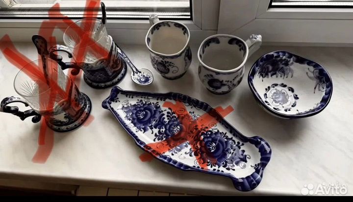 Набор столовой посуды гжель
