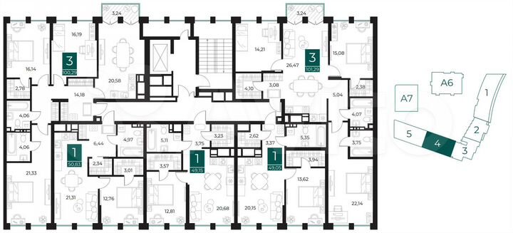 3-к. квартира, 100,3 м², 6/13 эт.