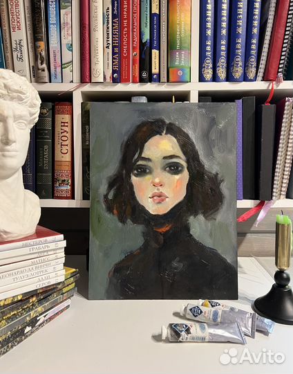 Картина маслом портрет девушка каре