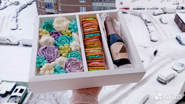 Подарочный набор с зефирным цветами на 3 секции