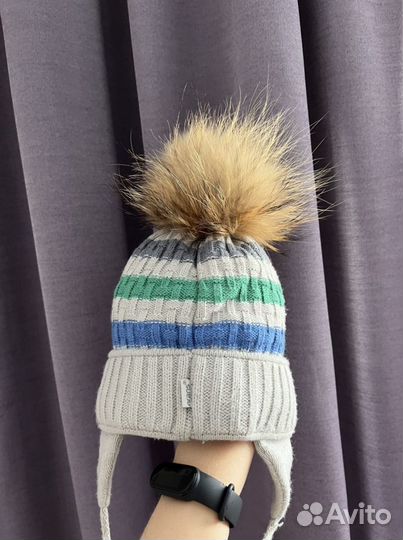 Шапка с натуральным помпоном р.46-48