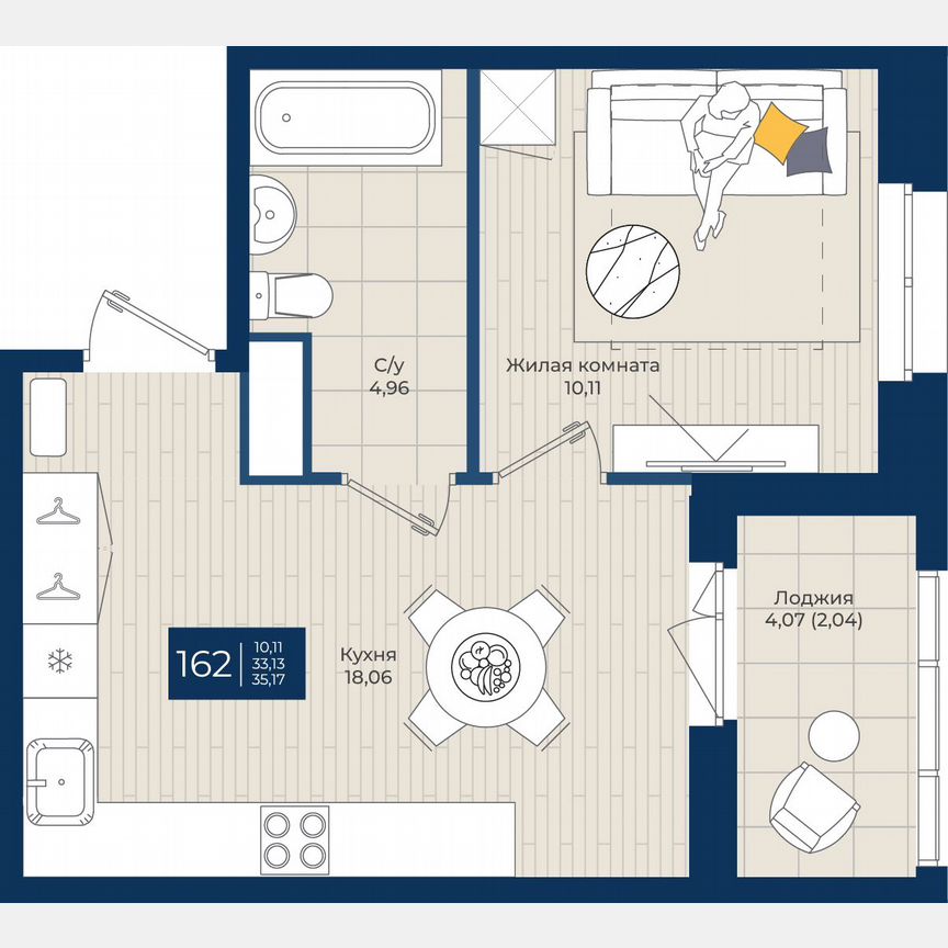 1-к. квартира, 35,2 м², 1/12 эт.