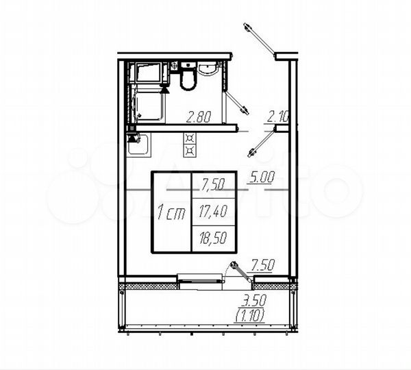 Квартира-студия, 18,5 м², 18/24 эт.