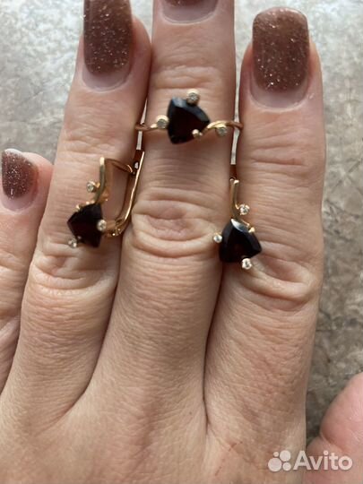 Золотой комплект серьги и кольцо