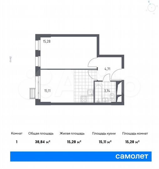 1-к. апартаменты, 38,8 м², 22/31 эт.