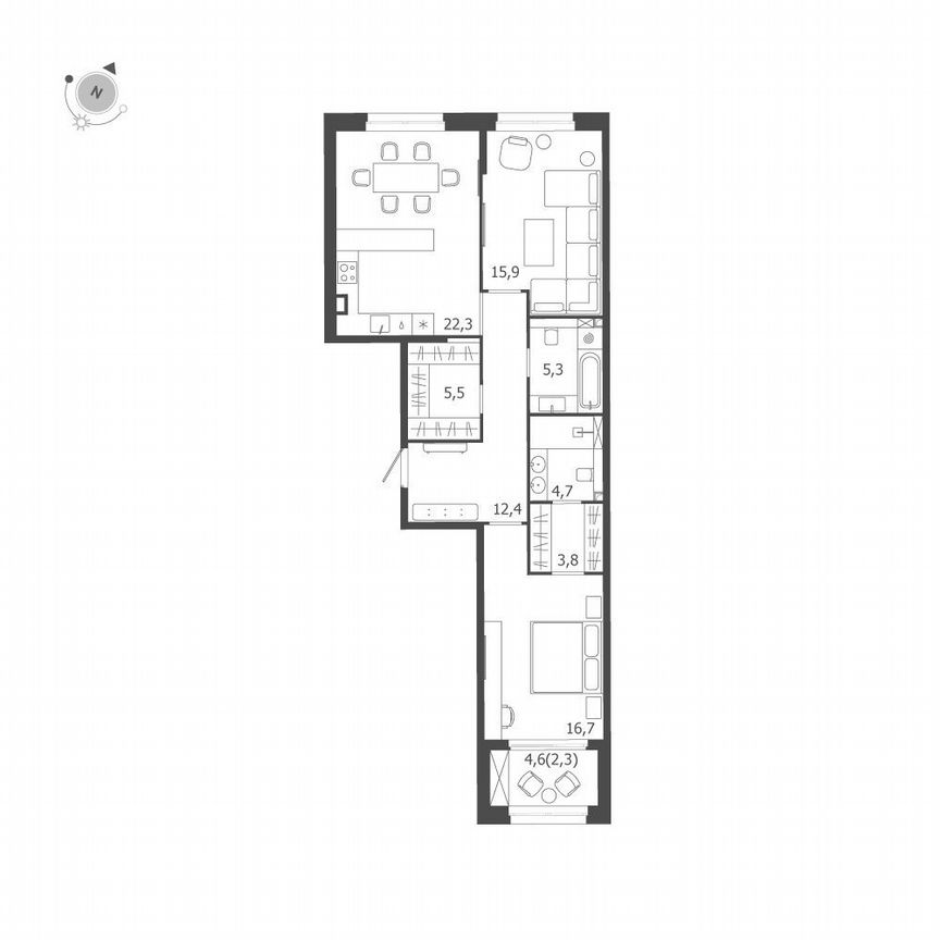 2-к. квартира, 88,9 м², 2/9 эт.