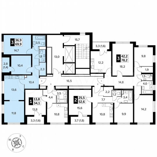3-к. квартира, 69,9 м², 10/23 эт.