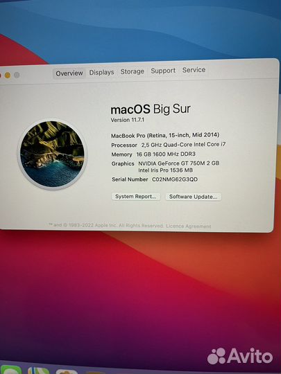 Apple MacBook Pro A1398 16 Gb 500 SSD