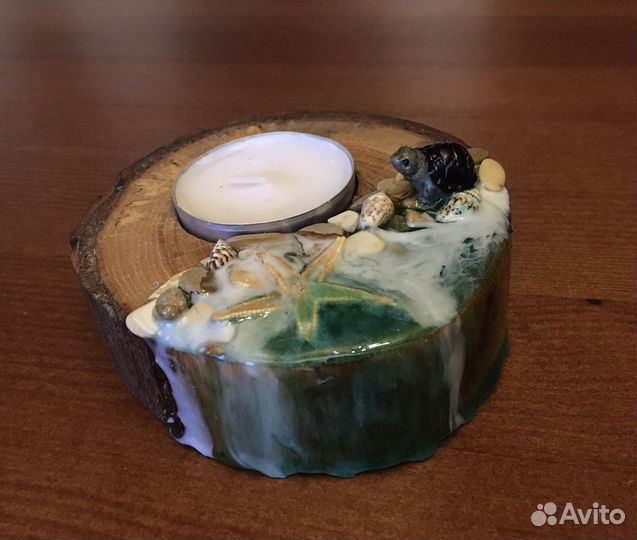 Подсвечник дерево.Эпоксидная смола. Подарок. Свеча