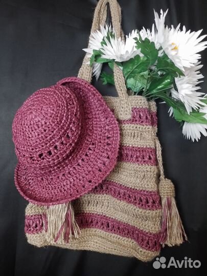 Шляпа и сумка из рафии и джута