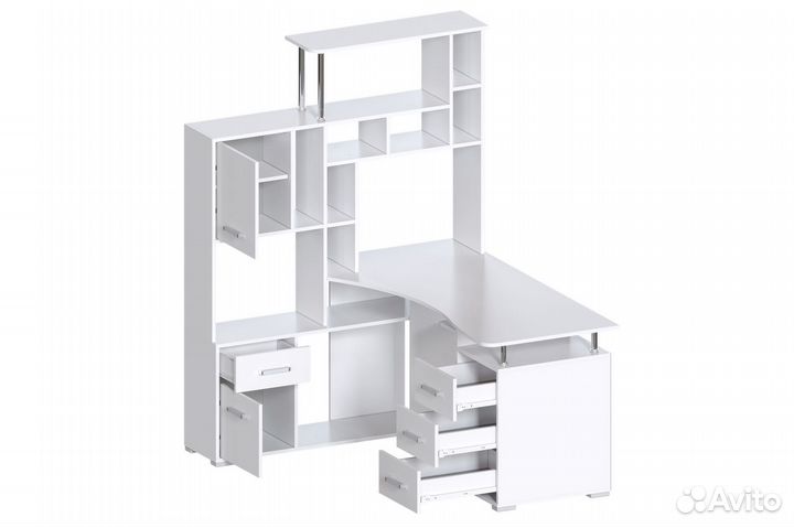 Компьютерный стол угловой с надстройкой белый