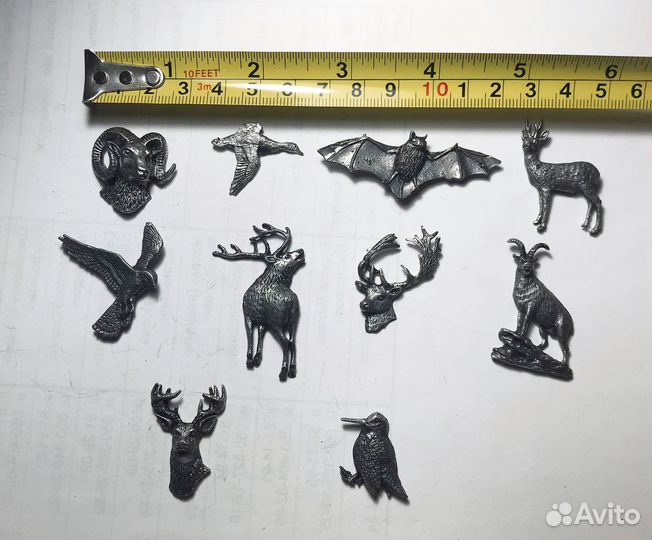 Фигурки животных птиц металл на магните набор 10 Ш