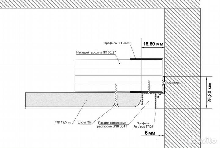 Профиль FerGipps тп 6 (теневой) для гкл