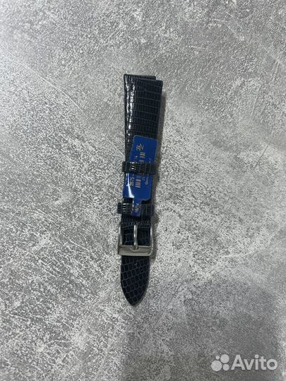 Синий ремешок лаковый 16 мм кожаный