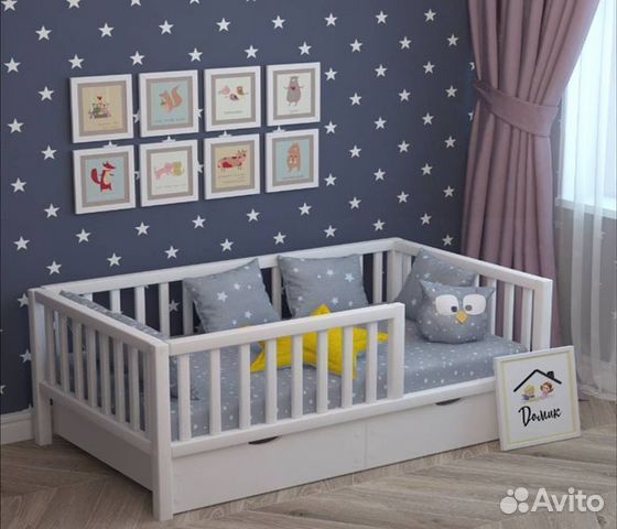 Кроватка сингл от 2х лет из массива с бортиком