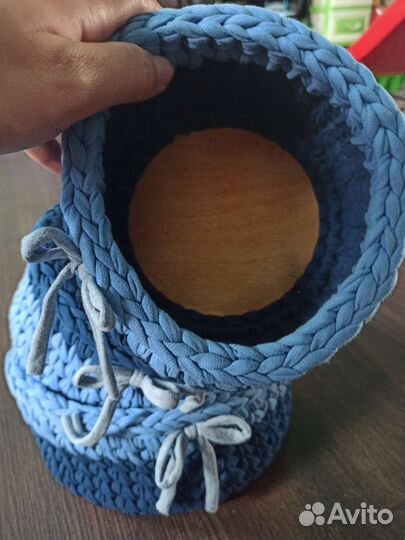 Набор корзинок вязаные из трикотажной пряжи