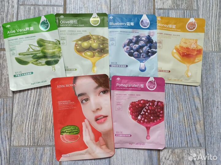 Тканевые маски для лица, 6 шт