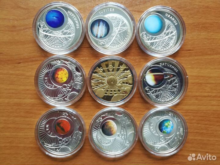 Солнечная Система 9 монет. Беларусь Серебро Футляр