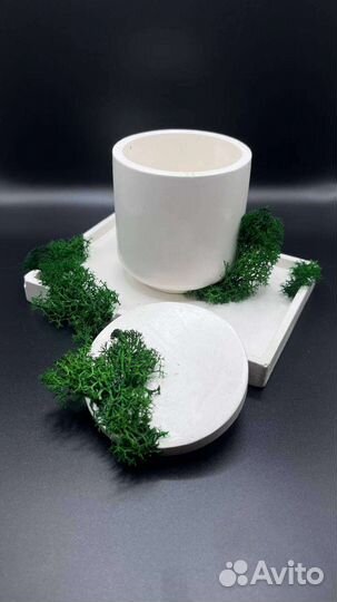 Гипсовое кашпо/поднос/стабилизированный мох/свеча