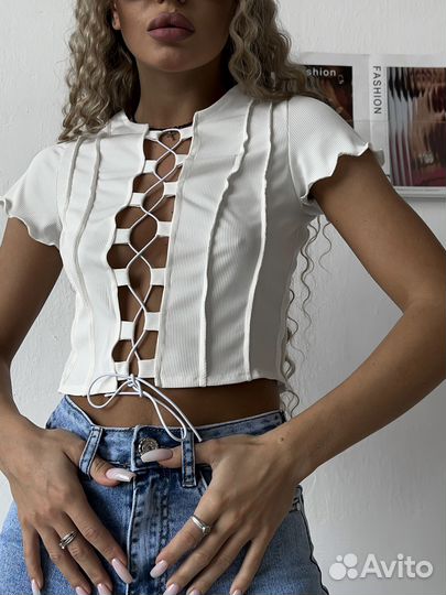 Кроп топ белый черный S M