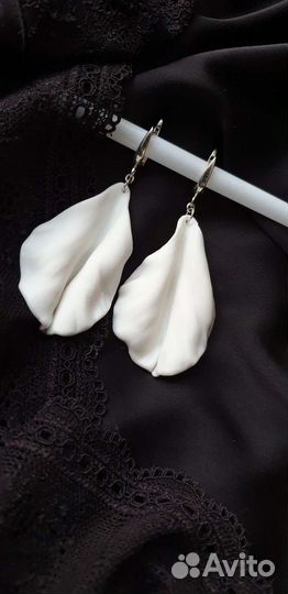 Серьги белые из фарфора, свадебные серьги серебро