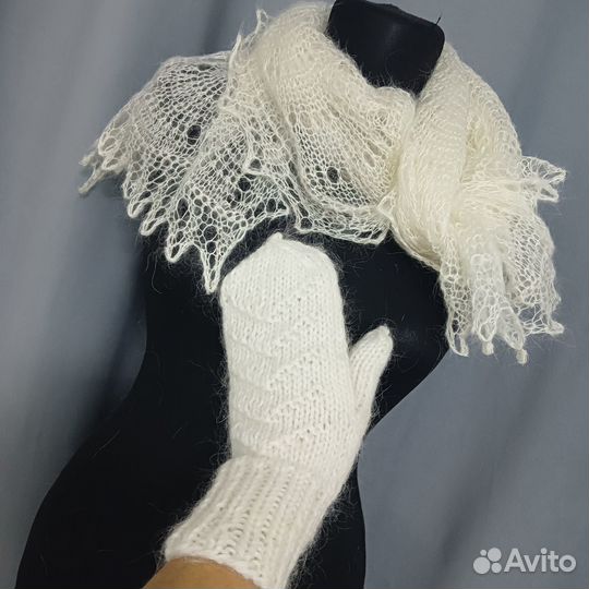 Пуховые варежки + палантин