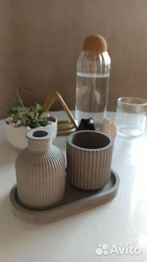 Серый набор ваза + подсвечник (в наличии)