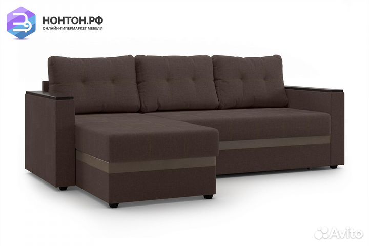 Угловой диван дельфин Атланта Лайт коричневый / ко