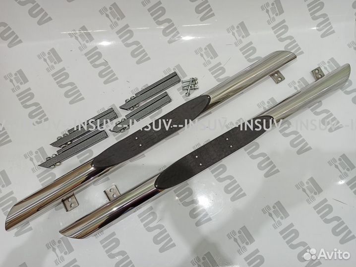 Пороги на Ниву с проступью люкс нержавейка д76