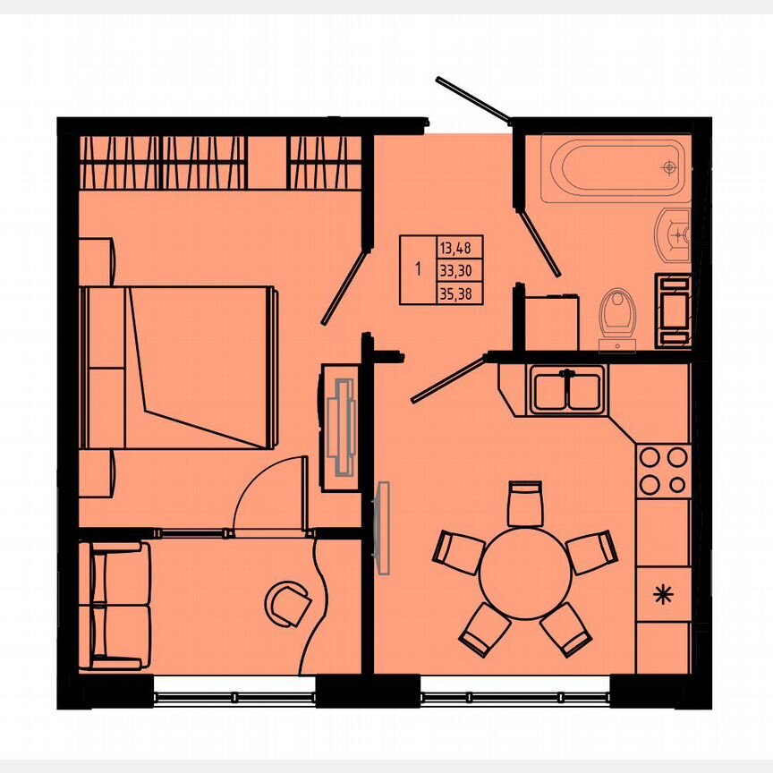 1-к. квартира, 38,7 м², 2/8 эт.