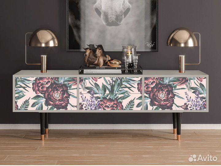 Тв-тумба T4 - Сатин - Peach Peonies