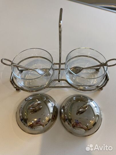 Мельхиоровая сахарница двойная