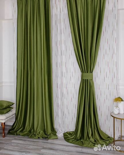 Комплект штор бархат Беллиссимо Оливковый