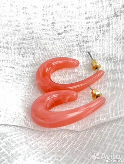 Серьги женские овал, коралловые, новые