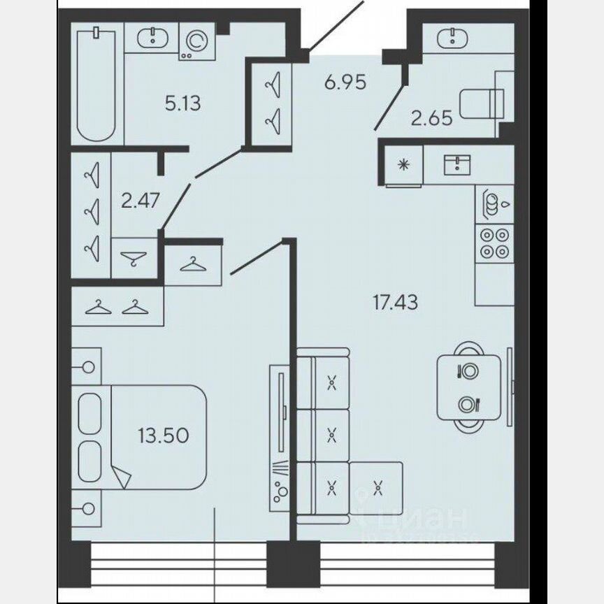 1-к. квартира, 47 м², 5/18 эт.