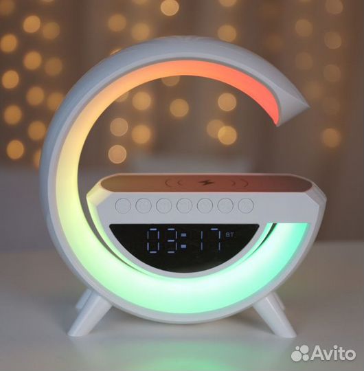 Ночник и блютуз колонка 7 в 1, часы, зарядка