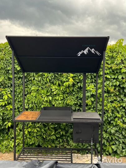 Мангал с печью под казан и крышей