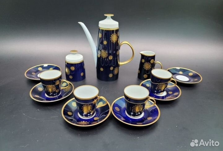 По предметно кофейный сервиз кобальт Lichte Гдр