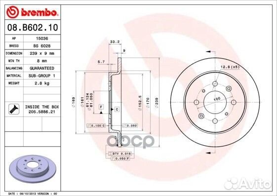 08.B602.10 диск тормозной задний Honda Jazz 1