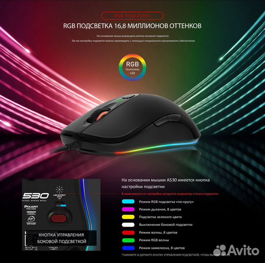 Компьютерная мышь Abkoncore A530 с RGB подсветкой