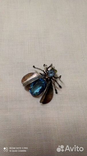 Брошь серебро СССР, винтаж 50е, камень топаз