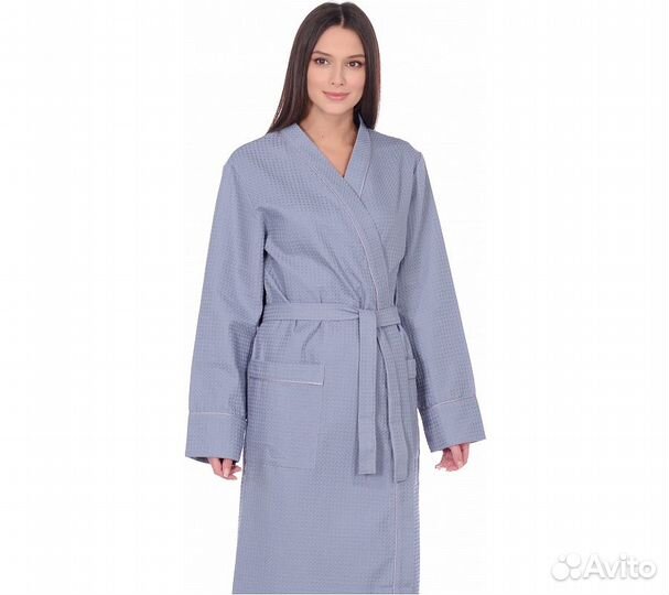Халат вафельный Home One с кантом серый 58