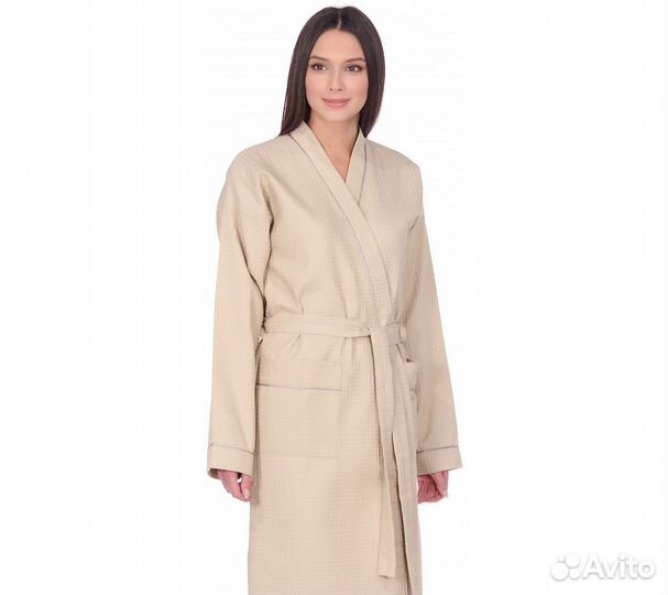 Халат вафельный Home One с кантом бежевый 44