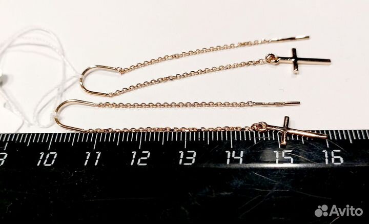 Золотые серьги продевки с крестами