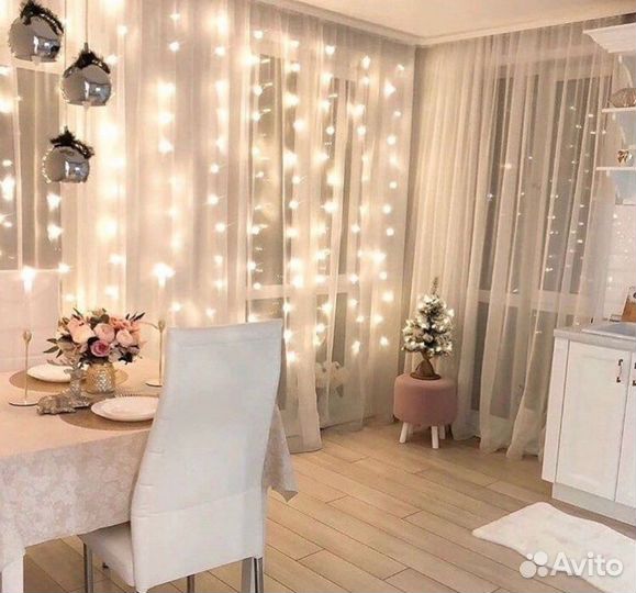 Новогодняя гирлянда штора занавес водопад New 3*3