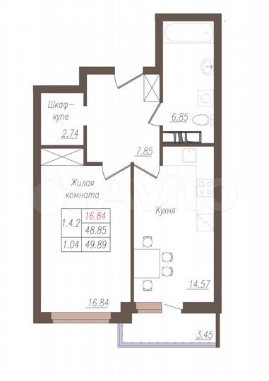 1-к. квартира, 48,9 м², 19/19 эт.