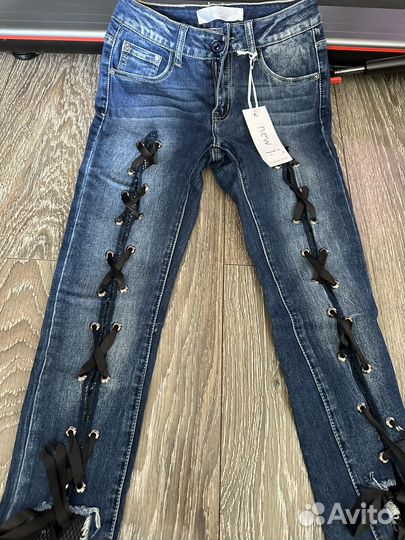 Джинсы италия new j, джинсы с бантами