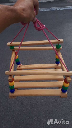 Детская качель подвесная, деревянная верёвочная