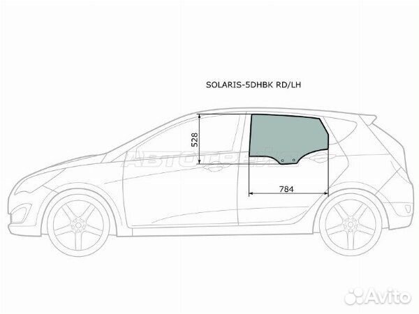 Стекло боковое опускное Hyundai Solaris I (2010—2014)