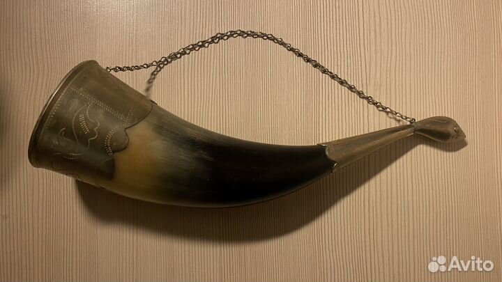 Рог с отделкой мельхиор